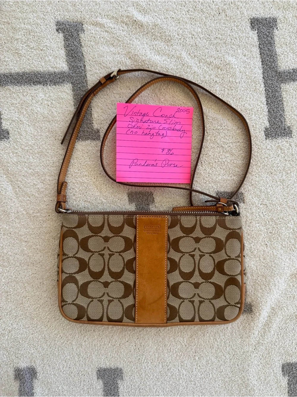 Coach Brown Signature Canvas Crossbody with Tan Leather Trim 2005 Y2K
